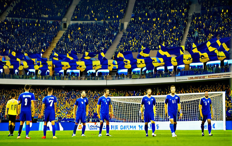 보스니아 헤르체고비나 축구 대표팀 역사 - **
"A vibrant stadium scene during a Bosnia and Herzegovina national football team match, fully clo...