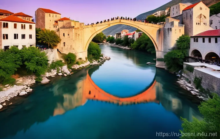 보스니아에서 인기 있는 사진 촬영 명소 - **Stari Most at Sunset in Mostar:**
"A breathtaking panoramic view of Stari Most (Old Bridge) in...