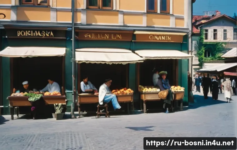 보스니아 헤르체고비나의 독립 과정 - **Prompt:** A bustling street scene in late 1980s Sarajevo, showcasing the unique blend of Ottoman a...